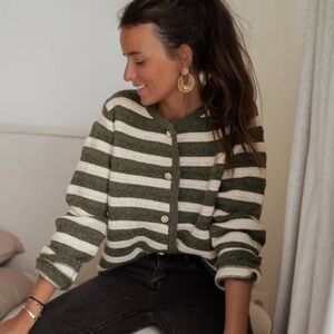 Olive and Cream Striped Cardigan